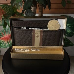 Michael Kors Dark Brown and Gold Belt Bag